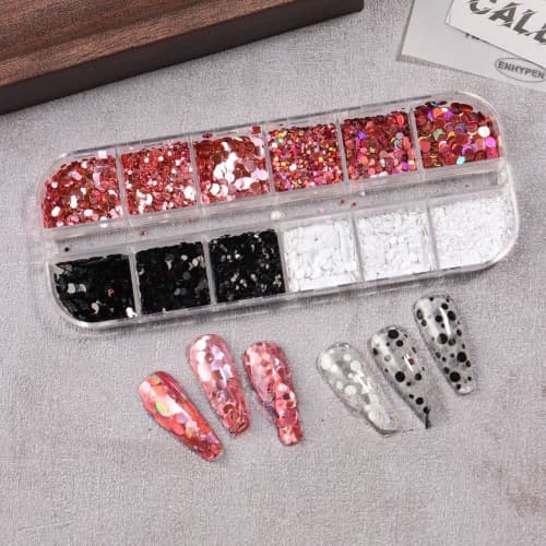 블랙 핑크 네일 스팽글 글리터 기본 도트 원형