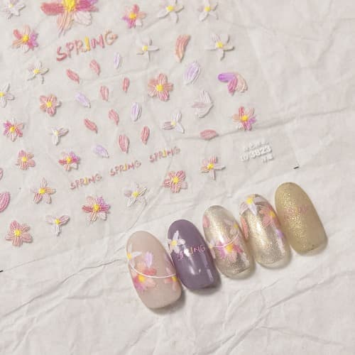 플라워 스프링 엠보 네일 꽃 스티커