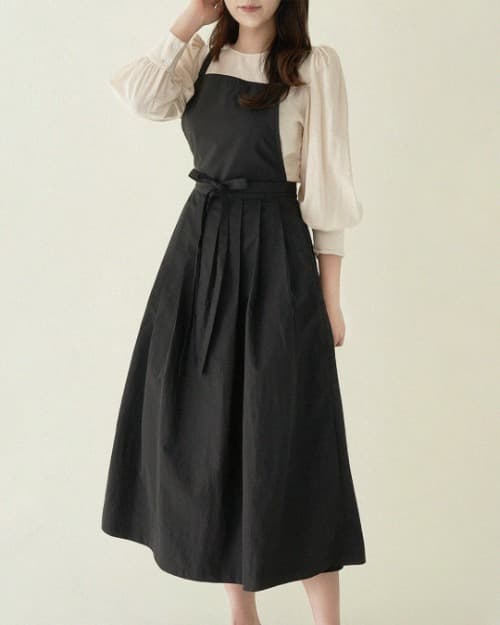 블루밍 플리츠 앞치마 [블랙]