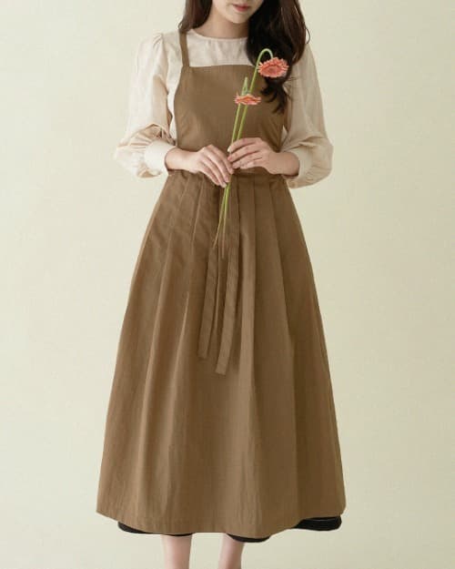 블루밍 플리츠 앞치마 [카멜]